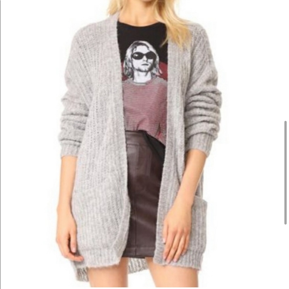 Free People Weekend Getaway Cardigan Sweater Ribbed Peruvian Alpaca Grey Gray M